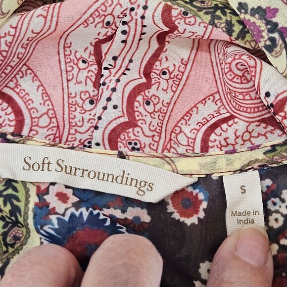 Soft Surroundings Langdon Button Down Tie Paisley Shirt Small Boho Mixed Print - Picture 7 of 10